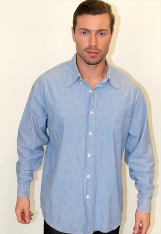 90'S CLASSIC VINTAGE LIGHT BLUE DENIM LONG SLEEVE SHIRT