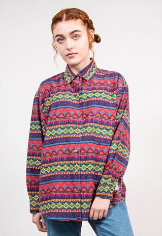 VINTAGE 90'S BRIGHT MULTICOLOUR AZTEC PATTERN SHIRT