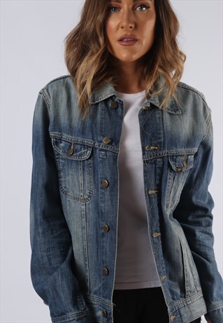 VINTAGE DENIM JACKET LEE OVERSIZED FITTED UK 14 LARGE (KC3J)