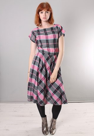 VINTAGE 70S PINK CHECK MIDI DRESS