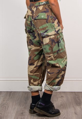 90'S VINTAGE CAMOUFLAGE PATTERN ARMY CAMO PANTS TROUSERS