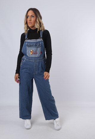 WINNIE THE POOH DENIM DUNGAREES WIDE LEG UK 12 (DK4C)