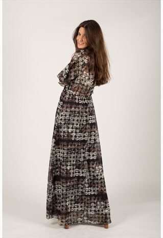 MULTI COLOR PRINT WRAP MAXI DRESS IN CHIFFON