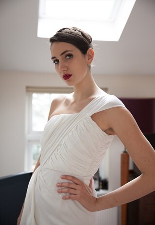 GRECIAN STYLE, ONE SHOULDER, SEXY 60S VINTAGE WEDDING DRESS