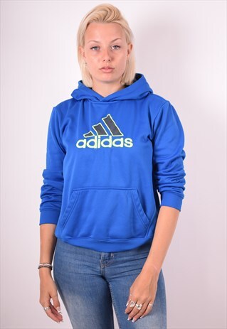 ADIDAS WOMENS VINTAGE HOODIE JUMPER LARGE BLUE 90S