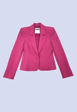 Bright Pink Structured Shoulder Pad Tailored Blazer Jacket