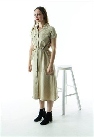 SHORT SLEEVE SHIRT DRESS / BEIGE HEMP DRESS