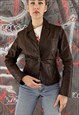 VINTAGE Y2K FITTED STRAIGHT COLLAR BROWN LEATHER JACKET XS
