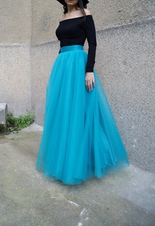BLUE TULLE SKIRT/TUTU SKIRT/WEDDING/LONG SKIRT/BALLET/F1613