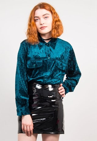 VINTAGE 90'S DEEP GREEN CRUSHED VELVET SHIRT