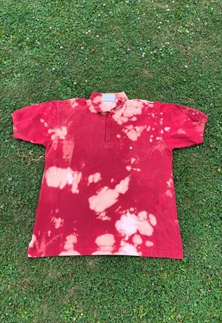 VINTAGE DEVRED POLO RED BURGUNDY REWORKED TIEDYE