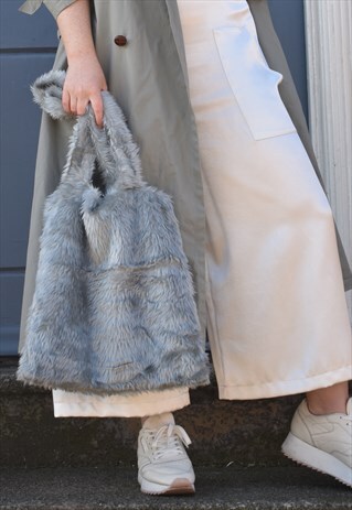 'BUNNY' GREY FAUX FUR TOTE BAG
