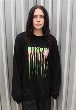 Korean neon sweatshirt anxiety emotion slogan top black