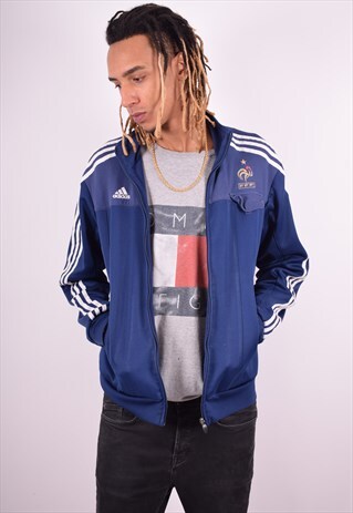 ADIDAS MENS VINTAGE TRACKSUIT TOP JACKET LARGE BLUE 90'S