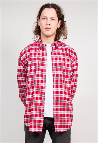 90'S VINTAGE RED CHECK TOMMY HILFIGER SHIRT