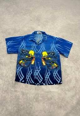 Y2K Dragon and Skateboard Shirt Grunge Short Sleeve Shirt