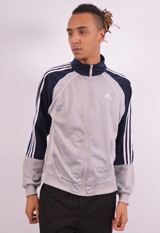ADIDAS MENS VINTAGE TRACKSUIT TOP JACKET MEDIUM GREY 90S