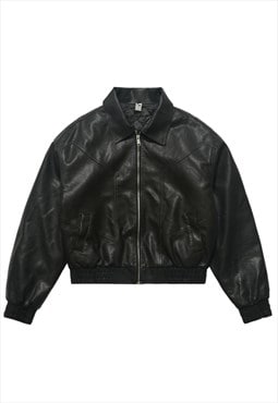 Faux leather racing jacket utility biker bomber PU varsity