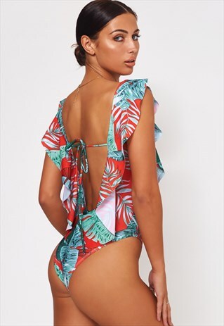 ELOISSE RED TROPICAL FRILL SWIMSUIT