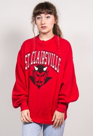 VINTAGE 90'S RED ST. CLAIRSVILLE DEVIL OVERSIZED SWEATSHIRT