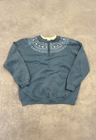 VINTAGE SWEATSHIRT COTTAGECORE 1/4 ZIP PATTERNED JUMPER