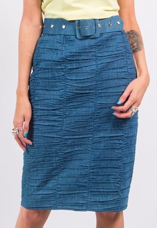 VINTAGE 90'S BLUE MIDI PENCIL SKIRT