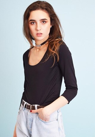 Y2K RETRO MINIMALIST LYCRA PARTY BLACK TOP BLOUSE