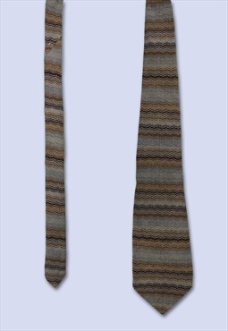 Vintage Brown Grey Striped Line Detailing Tie Mens 