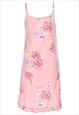 Vintage Floral Print Pink Strappy Mini Dress - L