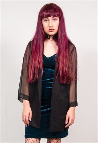 VINTAGE 90'S BLACK SHEER OVERSIZED OPEN BLOUSE JACKET