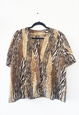 Vintage Cheetah Print Camp Shirts Sz L, Short Sleeve Blouses