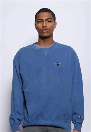 VINTAGE CHAMPION OVERSIZED EMBROIDERED LOGO SWEATSHIRT BLUE