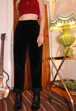 Vintage 90s Velvet Straight Leg Trousers in Black