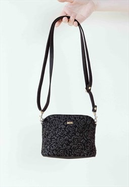 Vintage 90s Party Mini Rose Pattern Black Shoulder Bag