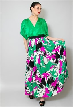 Yvette of Paris Green Floral Ladies Vintage 80's Maxi Dress