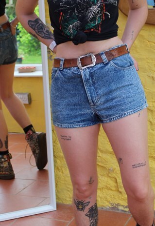 VINTAGE 90'S ACID WASH DITSY DENIM SHORTS SIZE 10 12