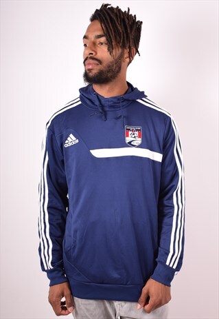 ADIDAS MENS VINTAGE HOODIE JUMPER LARGE NAVY BLUE 90S