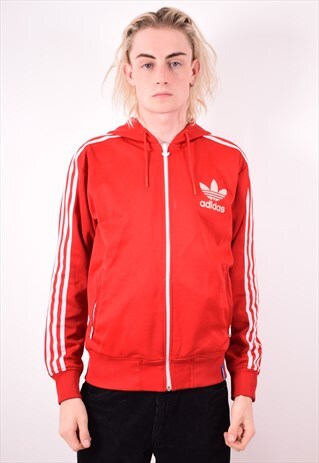 ADIDAS MENS VINTAGE HOODIE JUMPER MEDIUM RED 90S