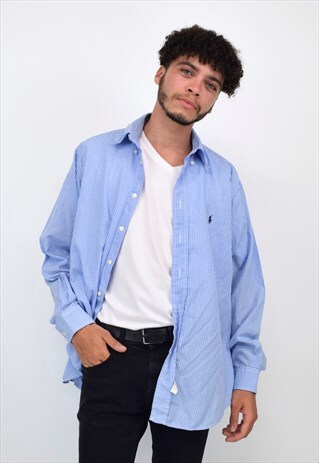 VINTAGE 90S RALPH LAUREN BLUE WHITE CHECK SHIRT