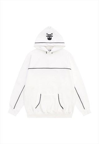 GOTHIC HOODIE SKELETON PULLOVER BONES PATCH TOP IN WHITE