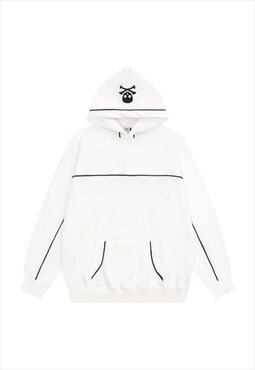 Gothic hoodie skeleton pullover bones patch top in white