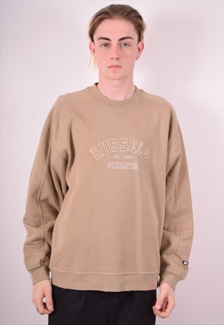 RUSSELL ATHLETIC MENS VINTAGE SWEATSHIRT JUMPER LARGE BEIGE