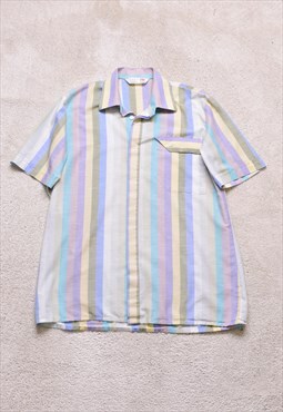 Vintage 80s St Michael Pink Striped Casual Shirt