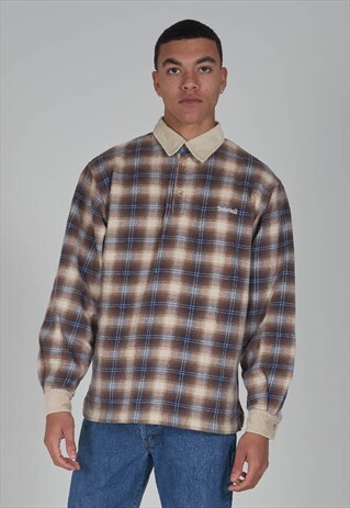 VINTAGE 90S TIMBERLAND LONG SLEEVED CHECKED POLO SHIRT