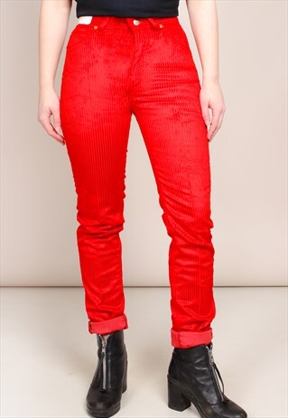 VINTAGE 80S RED CORDUROY SKINNY LEE JEANS