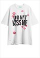 Lips print t-shirt kiss slogan tee grunge lipstick top white