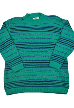 Vintage Knitwear Sweater Retro Pattern Green Ladies Large