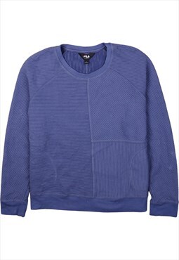 Vintage 90's Fila Sweatshirt Plain Crew Neck Blue Large