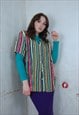 VINTAGE 80'S COOL PEACE STRIPPED FUNKY BLOUSE SHIRT RAINBOW