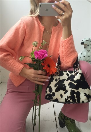 VINTAGE 1970S PEACH WOOL BLEND HAND KNITTED CARDIGAN